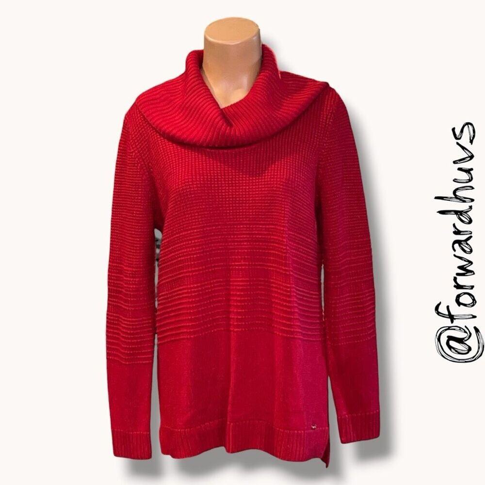Calvin Klein Cowl Neck Rib Knit Sweater Red Long Sleeve Womens Medium